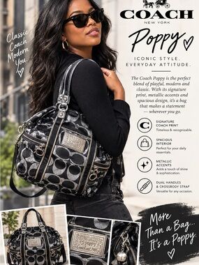Coach poppy!  Black and Silver Signature Tote Satchel